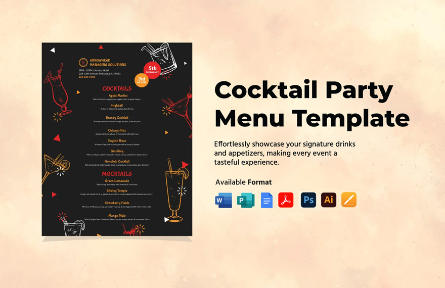 Cocktail Party Menu Template