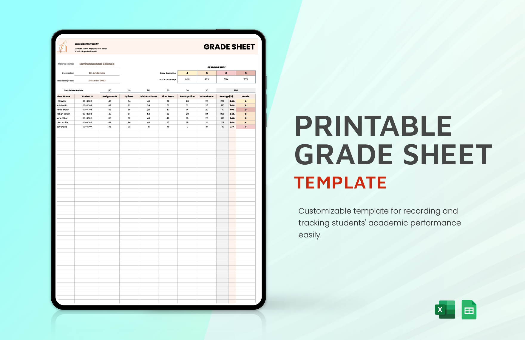 Printable Grade Sheet Template