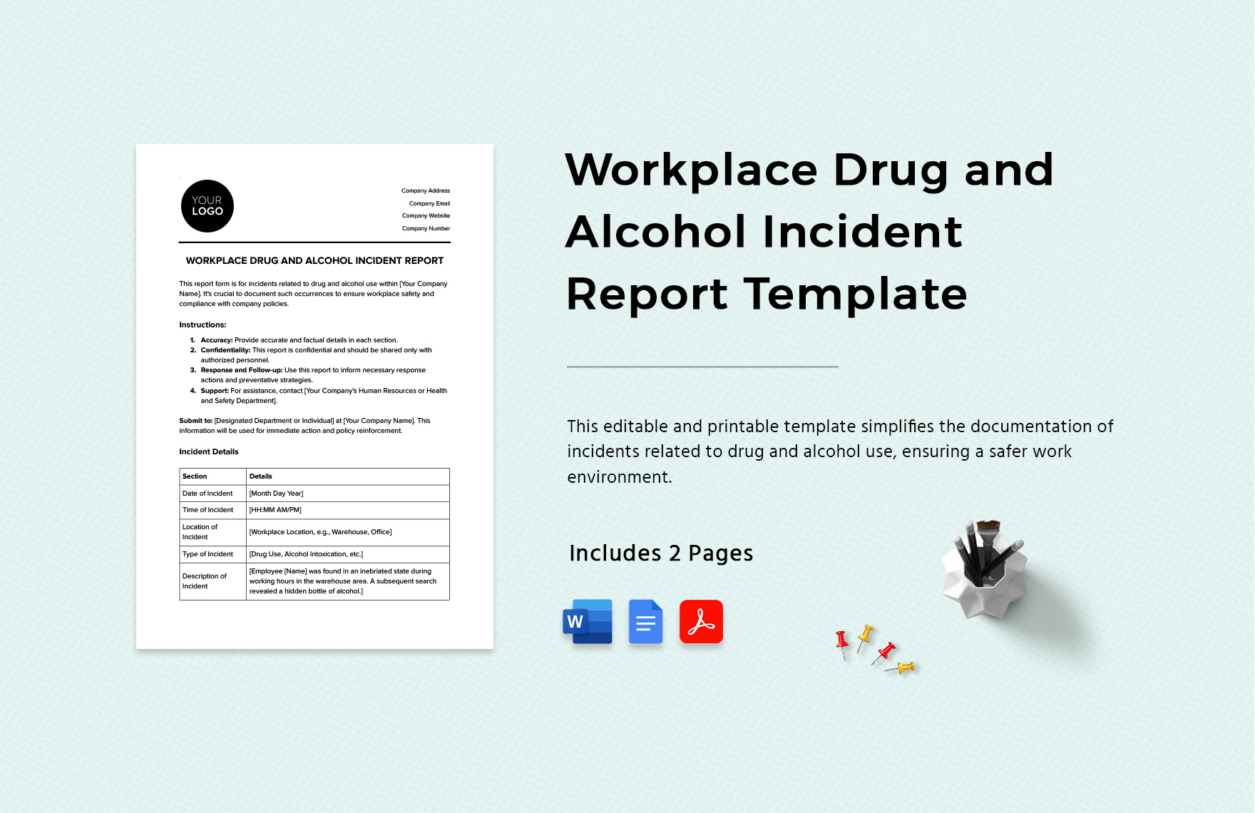 Workplace Drug and Alcohol Incident Report Template