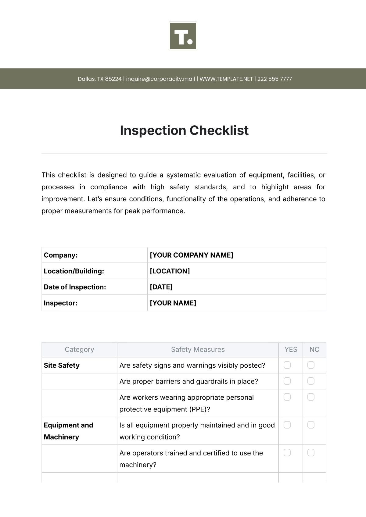 Free Inspection Checklist Template