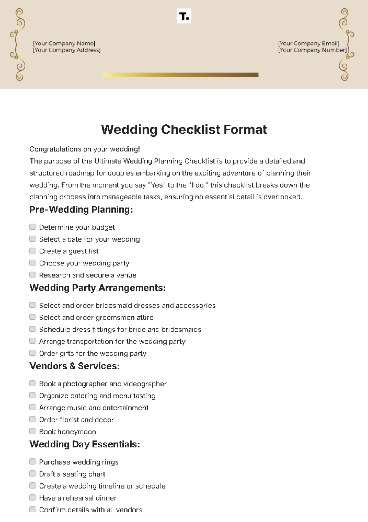 Free Wedding Checklist Format Template