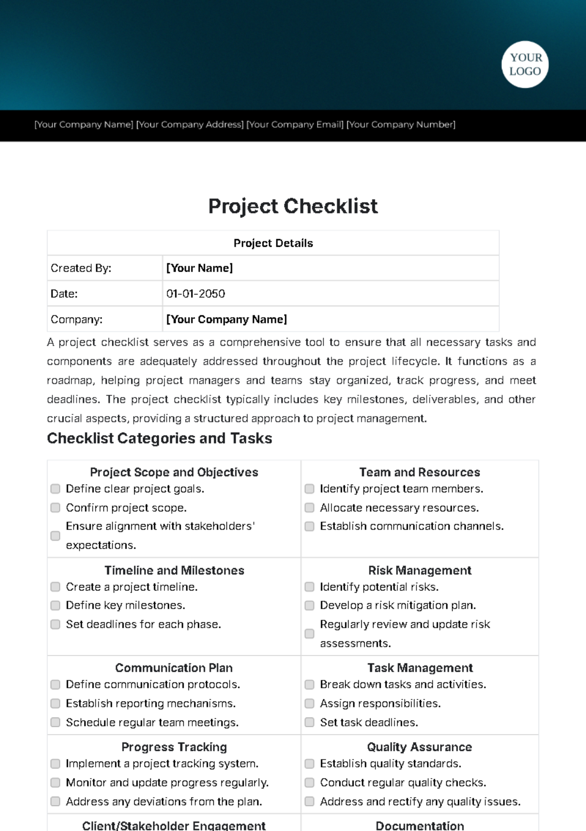 Free Project Checklist Template