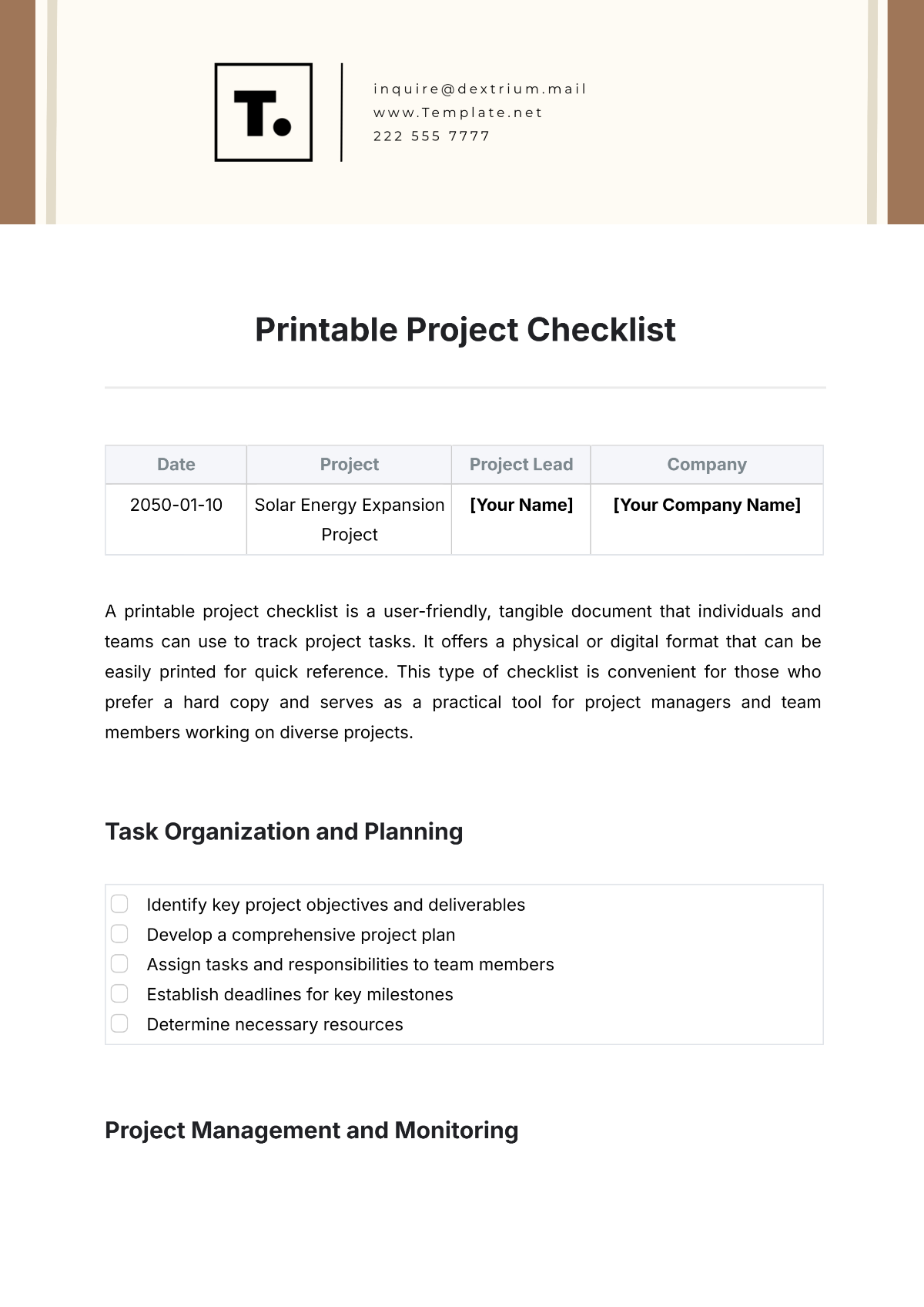 Free Printable Project Checklist Template