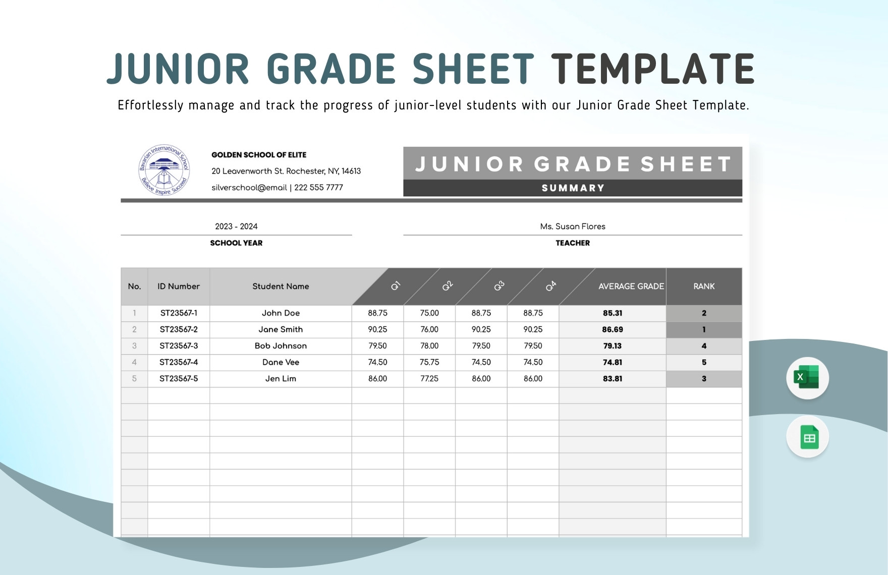 Junior Grade Sheet Template