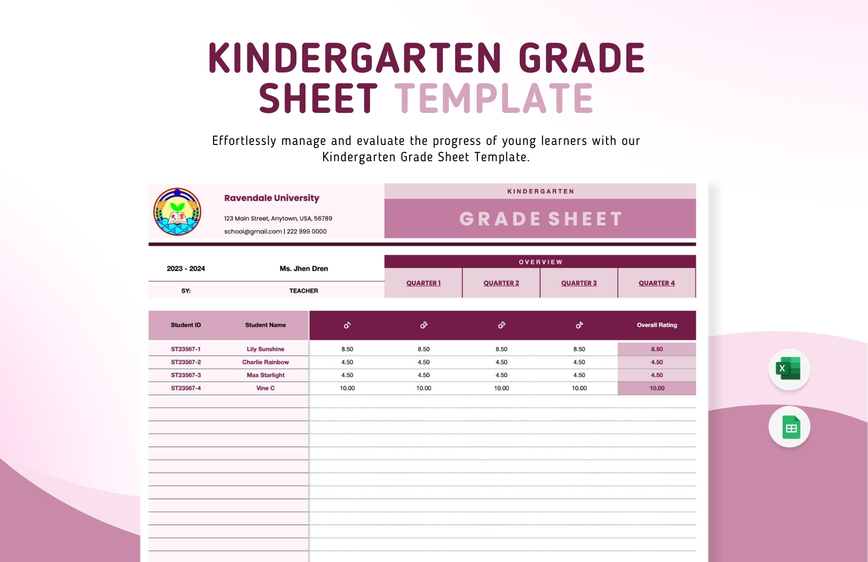 Kindergarten Grade Sheet Template