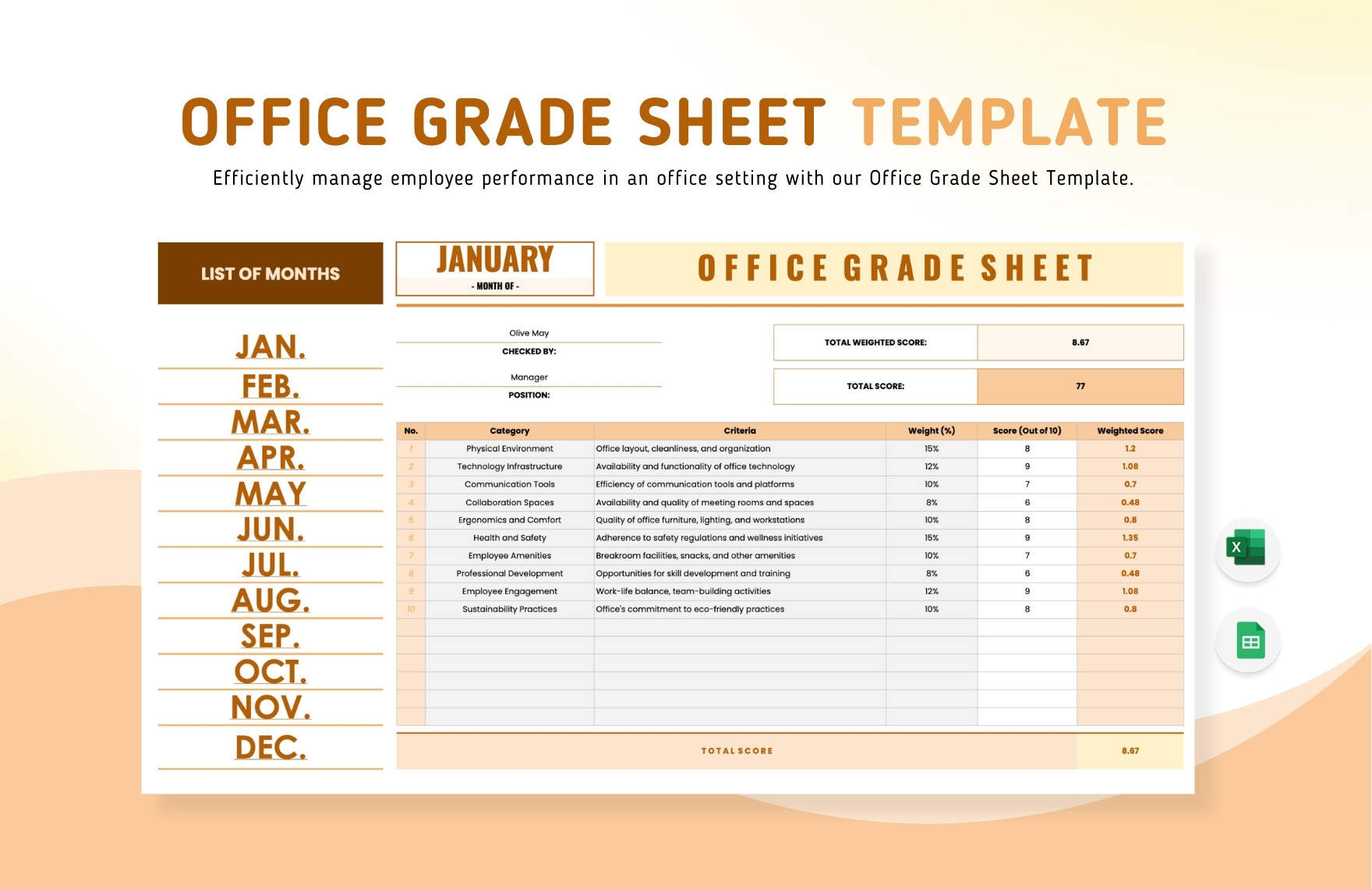 Office Grade Sheet Template