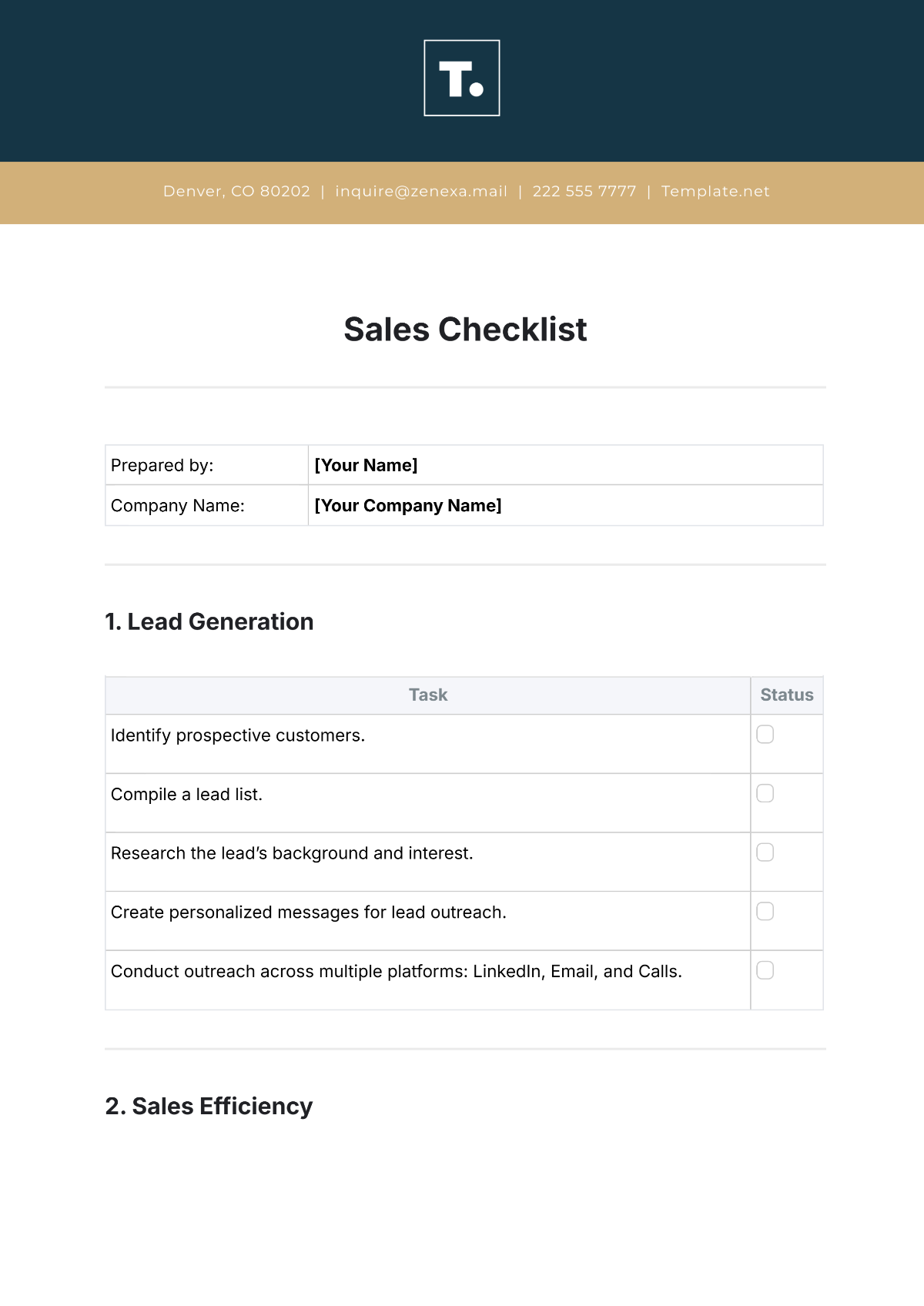 Free Sales Checklist Template