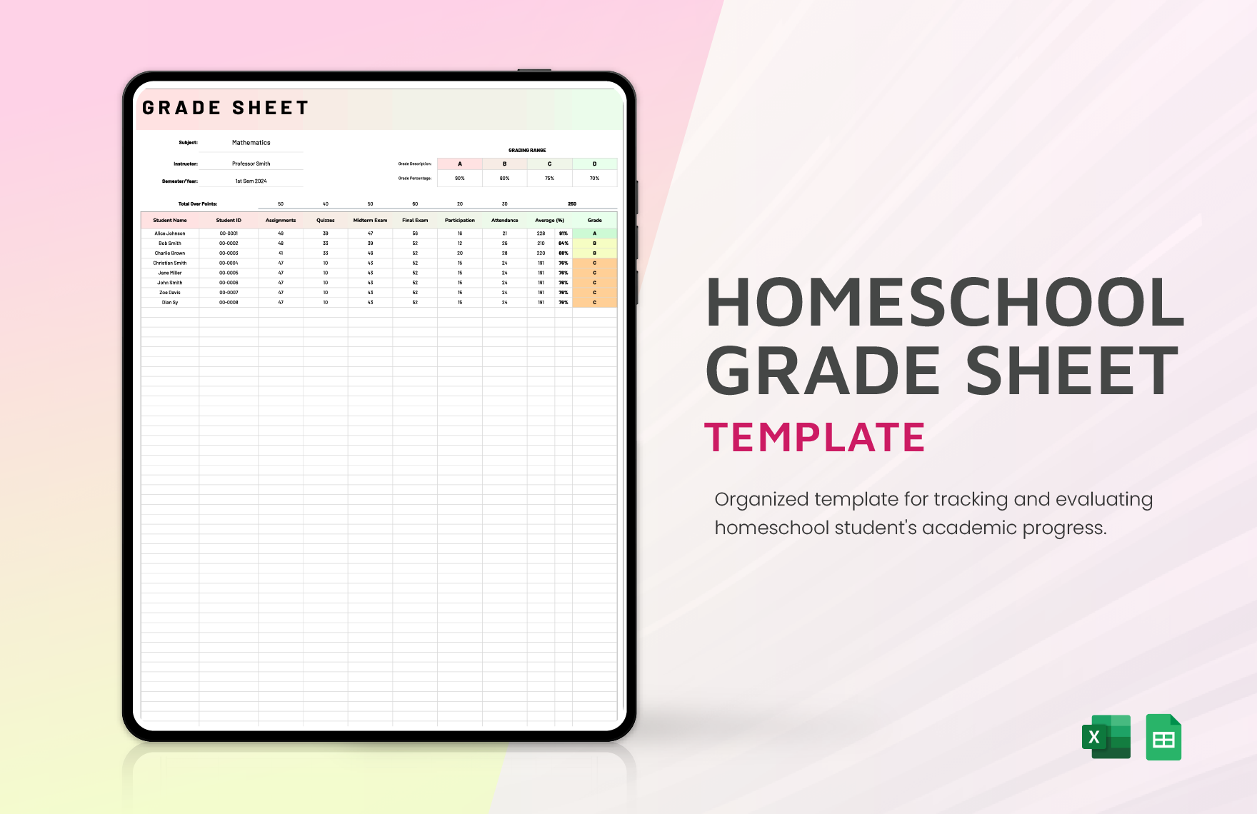 Homeschool Grade Sheet Template