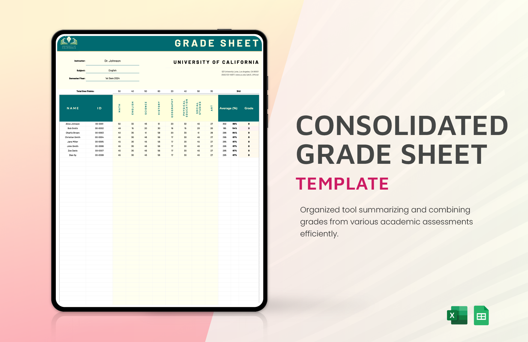 Consolidated Grade Sheet Template in Excel, Google Sheets