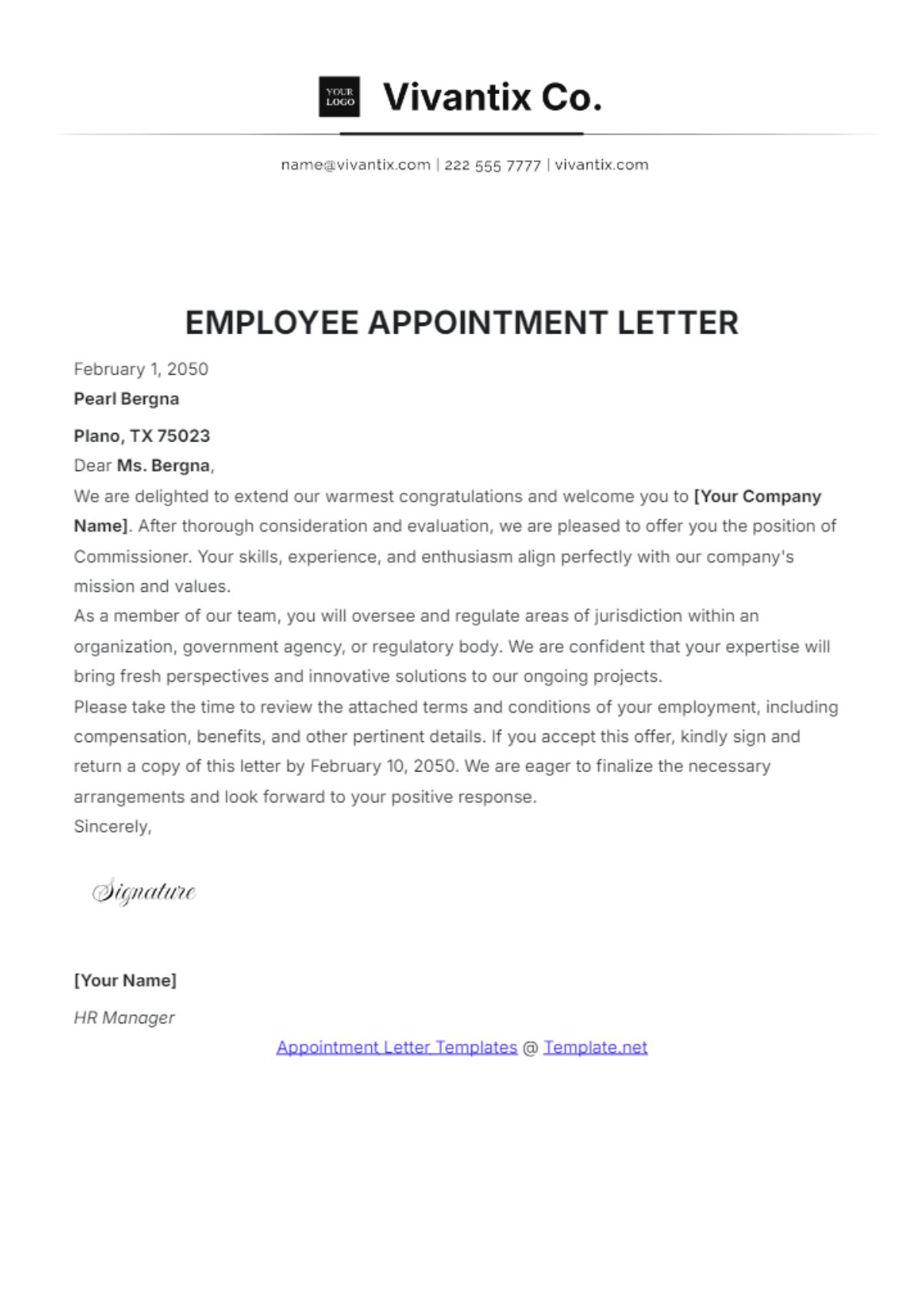 Free Employee Appointment Letter Template