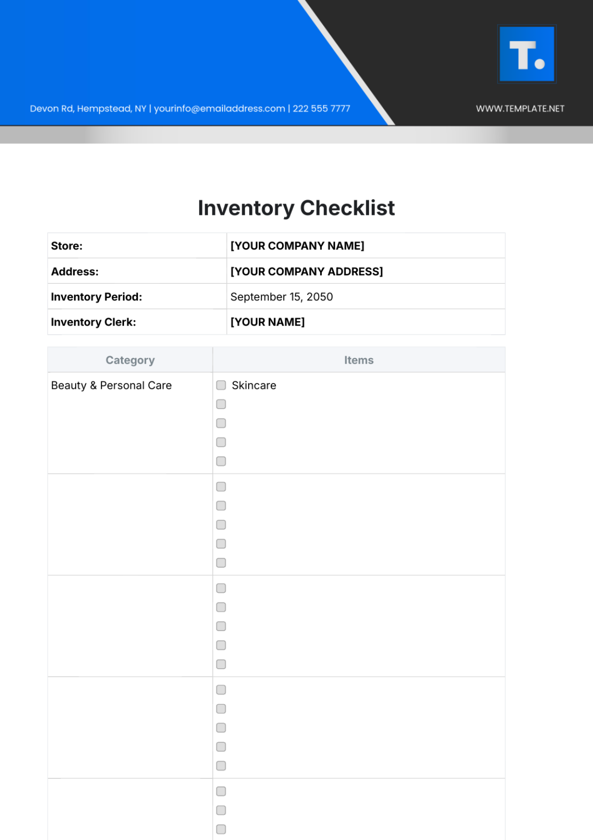 Free Inventory Checklist Template