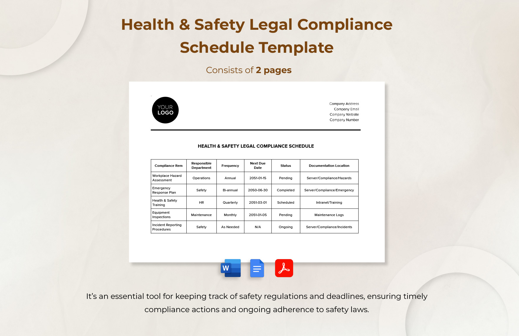 Health & Safety Legal Compliance Schedule Template