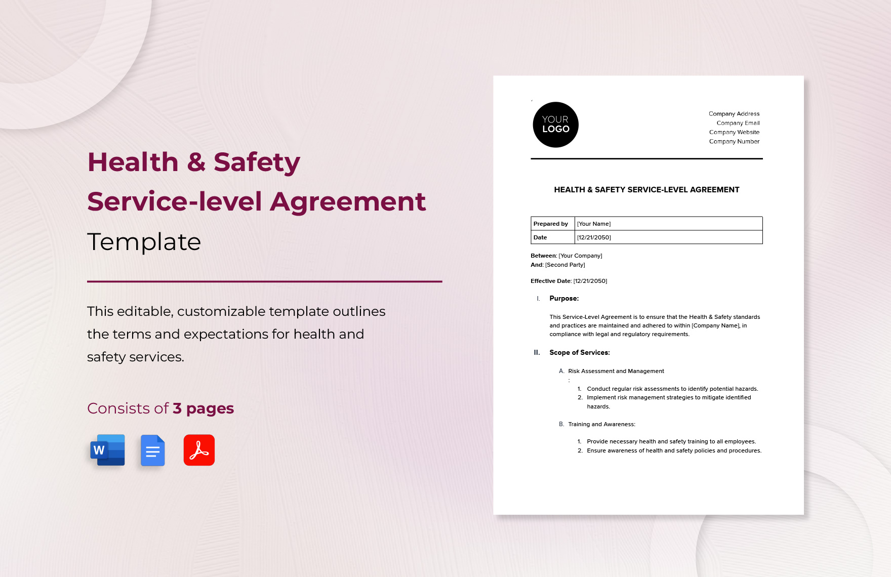 Health & Safety Service-level Agreement Template