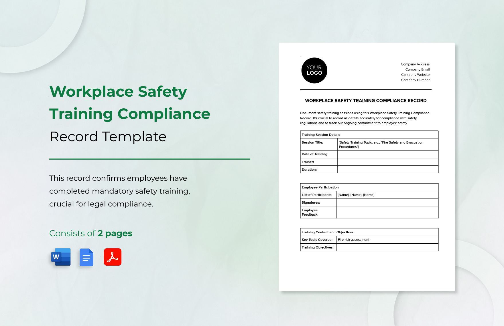 Workplace Safety Training Compliance Record Template