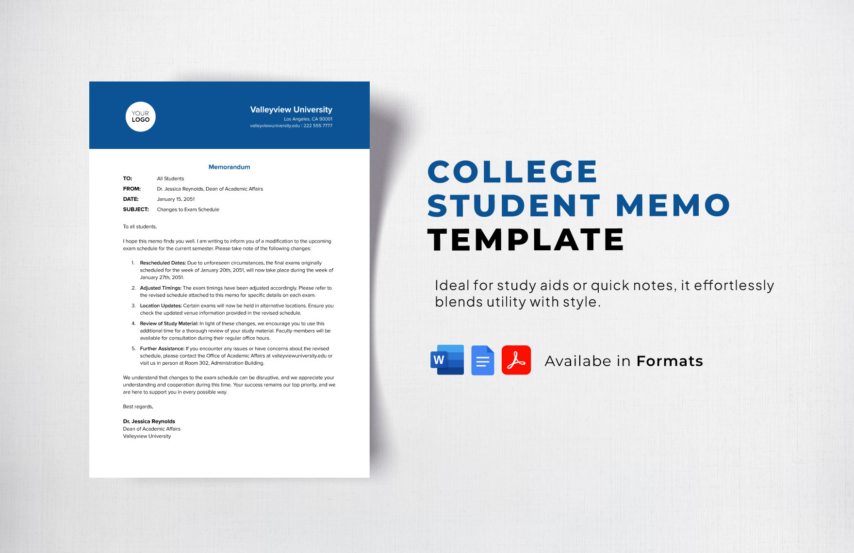 College Student Memo Template