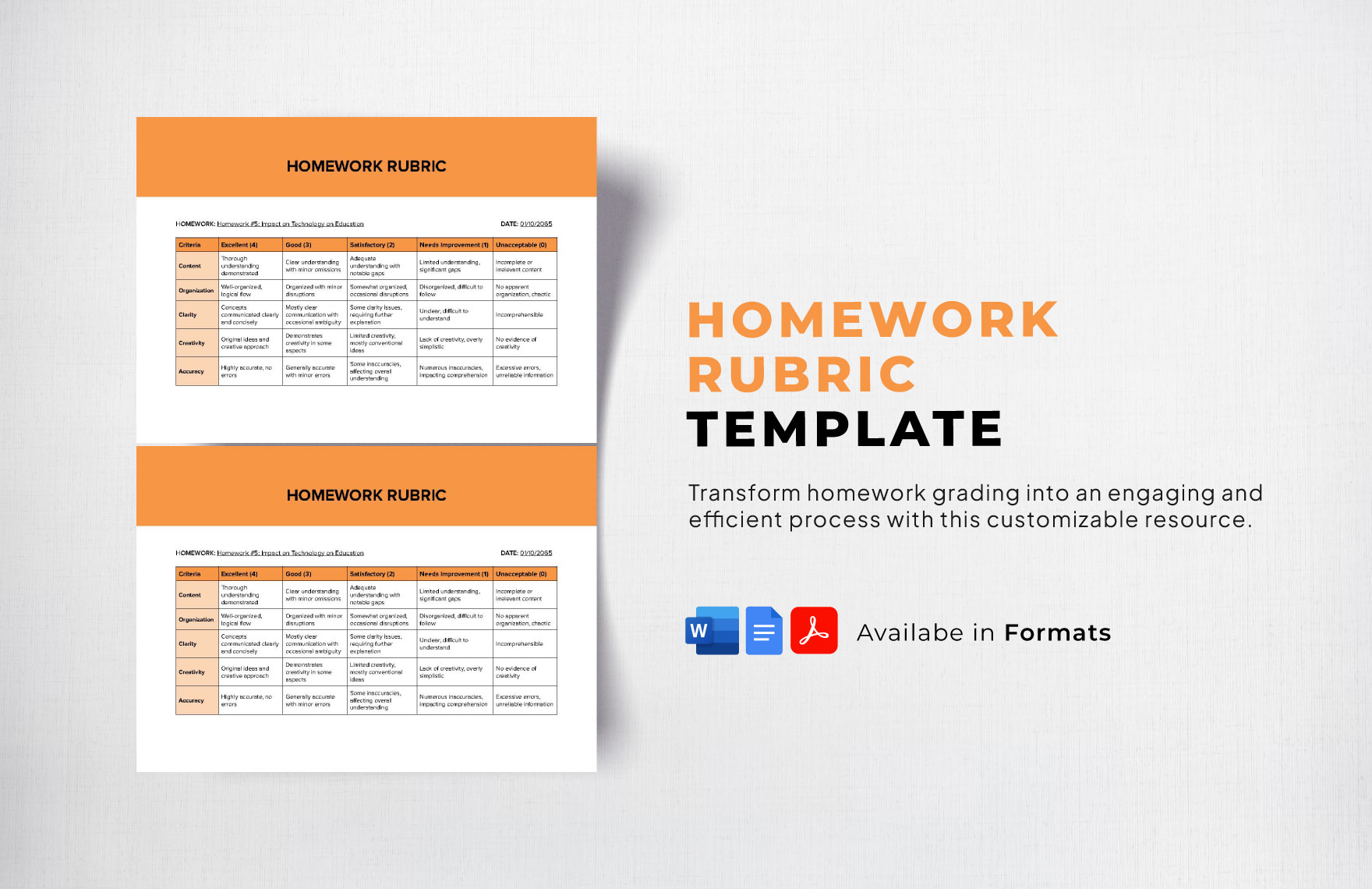 Homework Rubric Template