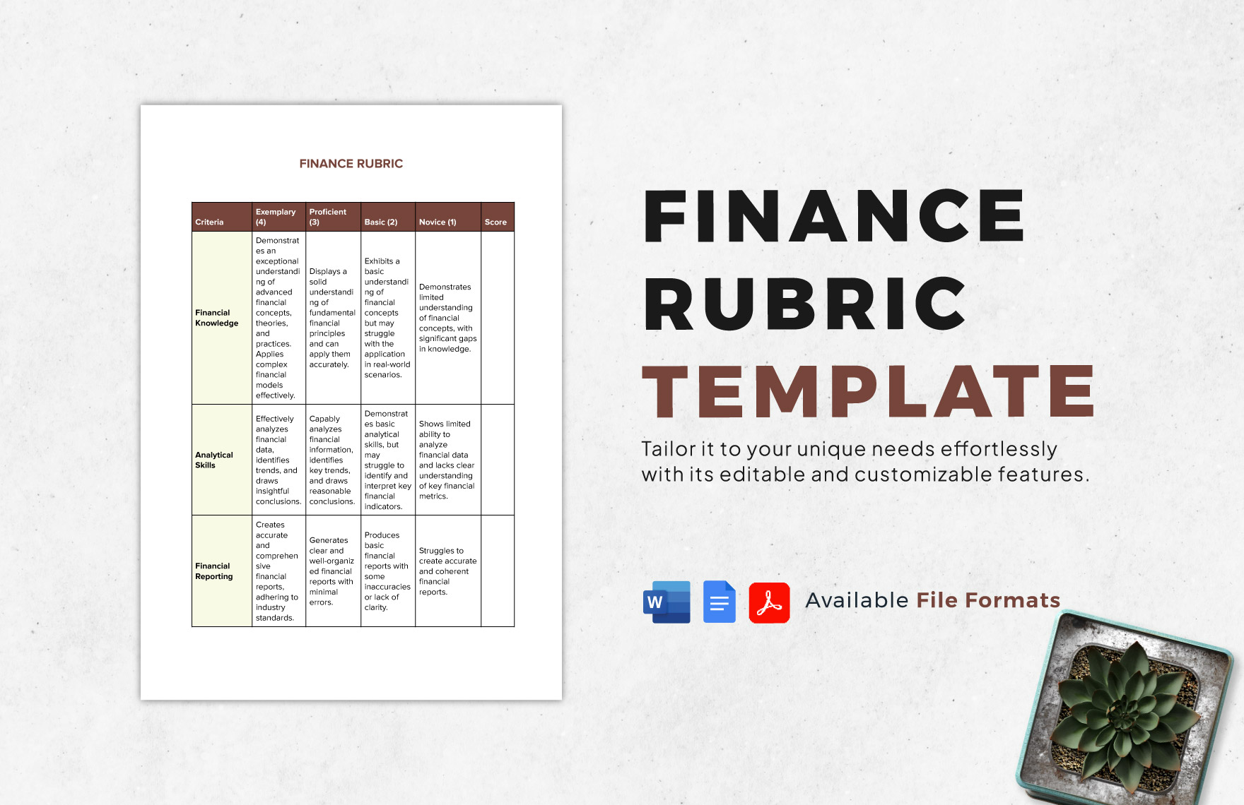 Finance Rubric Template