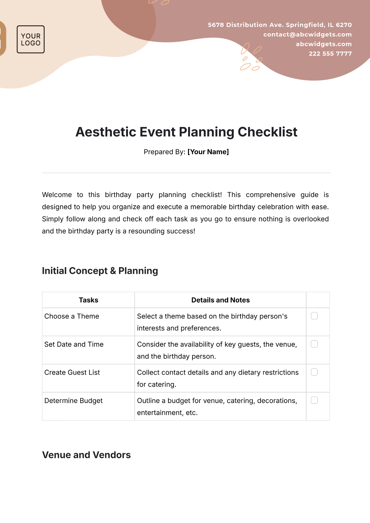 Free Aesthetic Event Planning Checklist Template