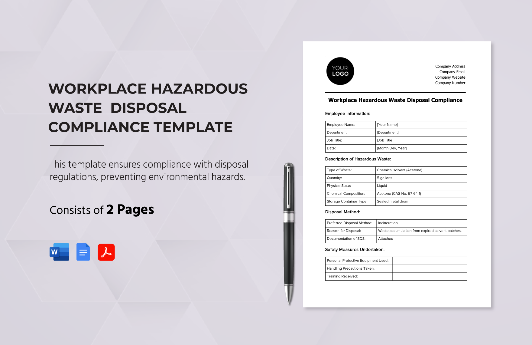 Workplace Hazardous Waste Disposal Compliance Template