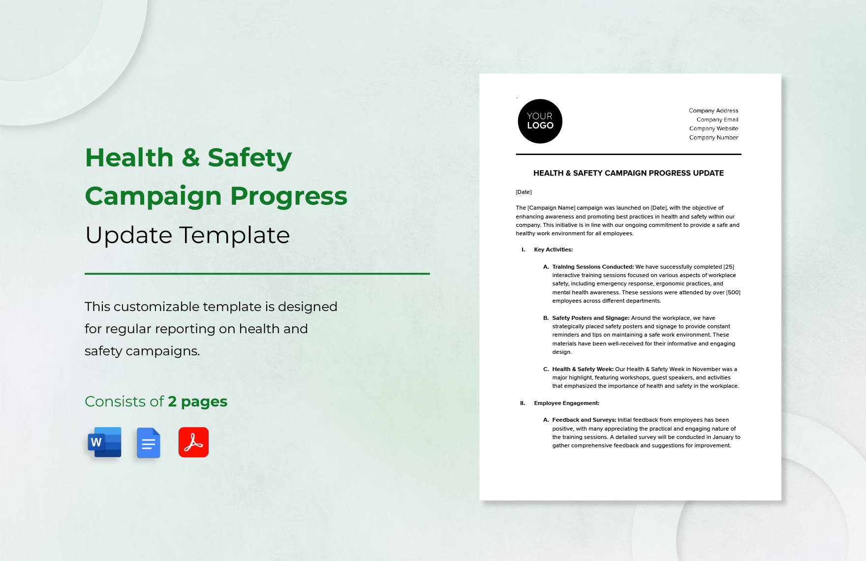 Health & Safety Campaign Progress Update Template