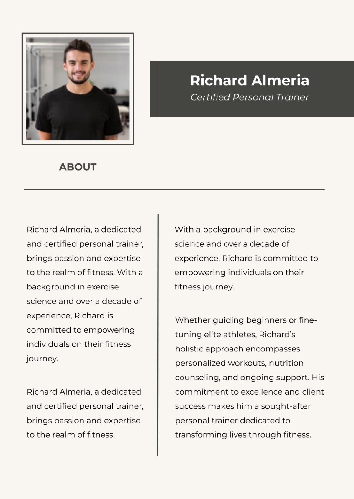 Free Personal Trainer Professional Bio Template