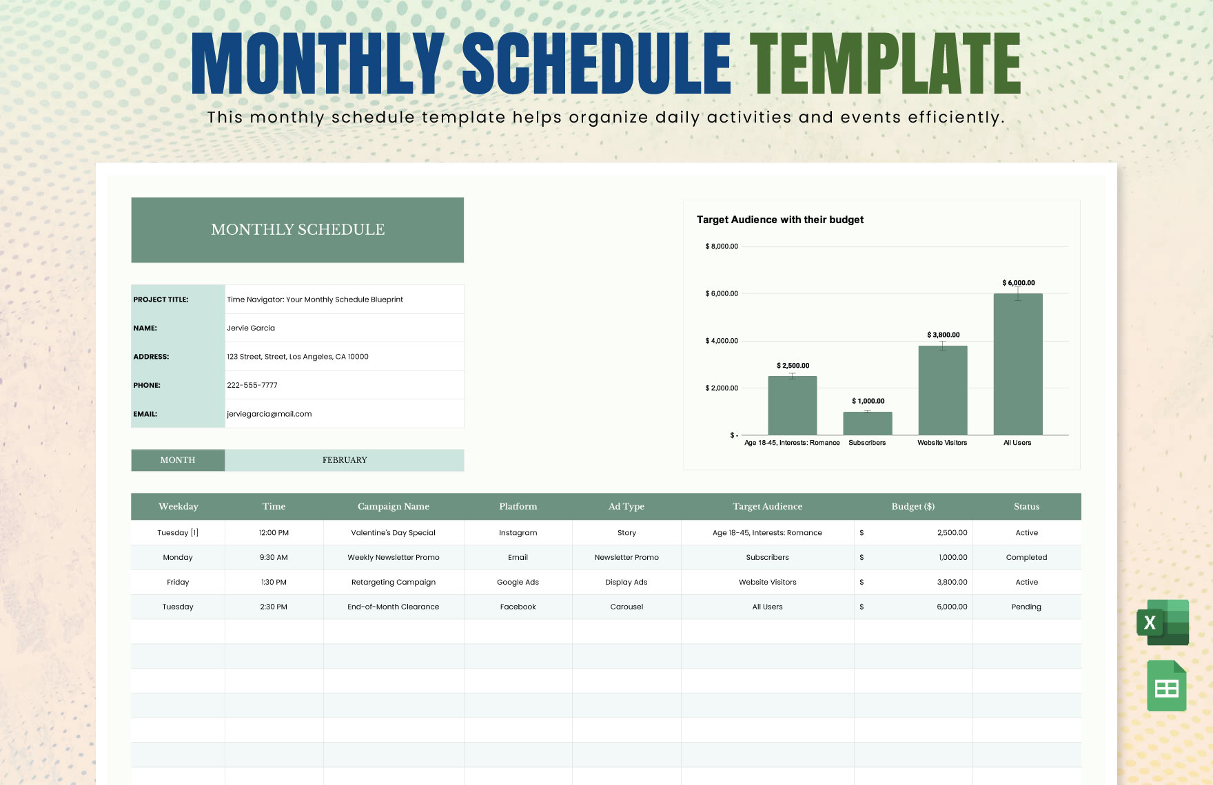 Monthly Schedule Template