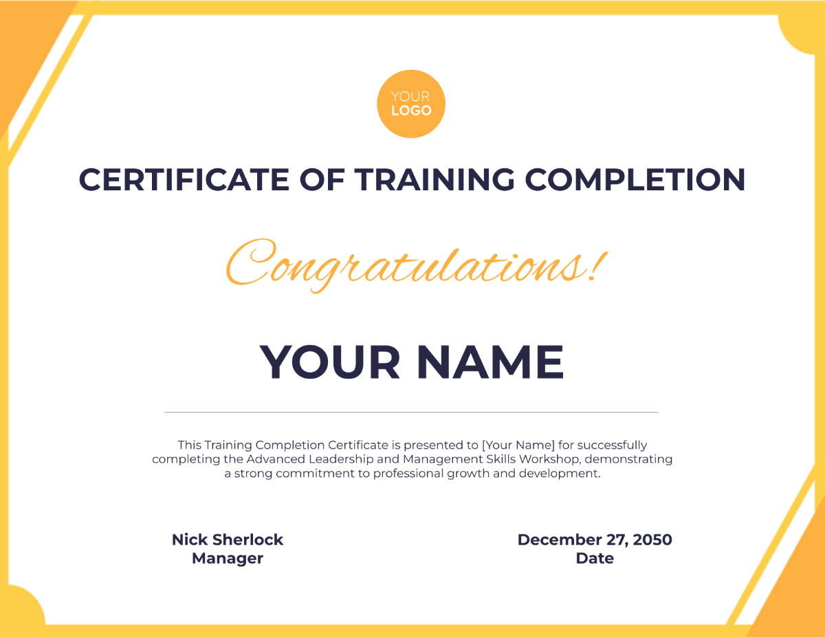 Training Completion Certificate HR Template - Edit Online & Download