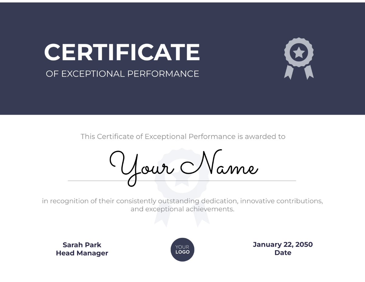 Certificate of Exceptional Performance HR Template - Edit Online & Download