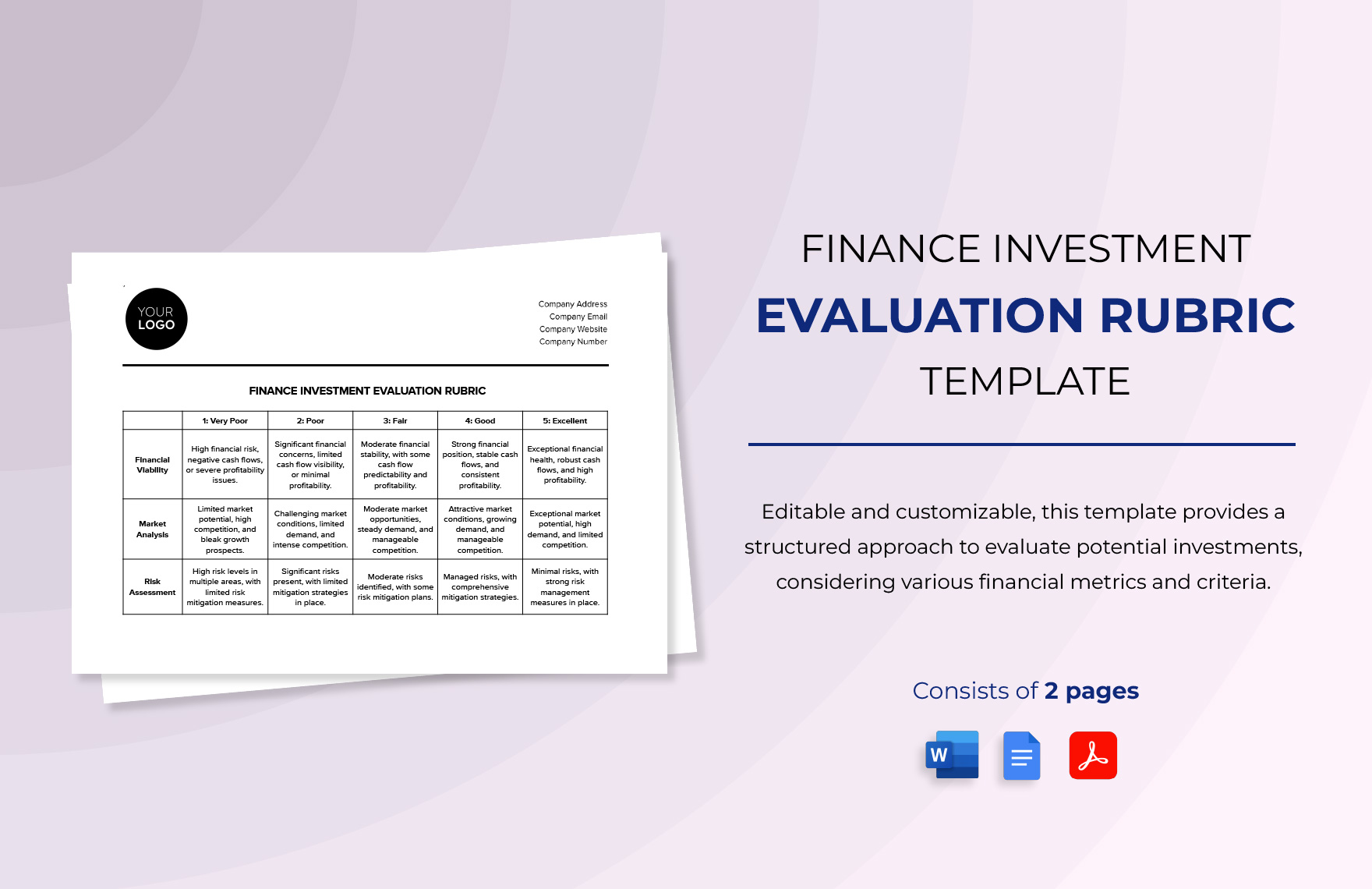 Finance Investment Evaluation Rubric Template