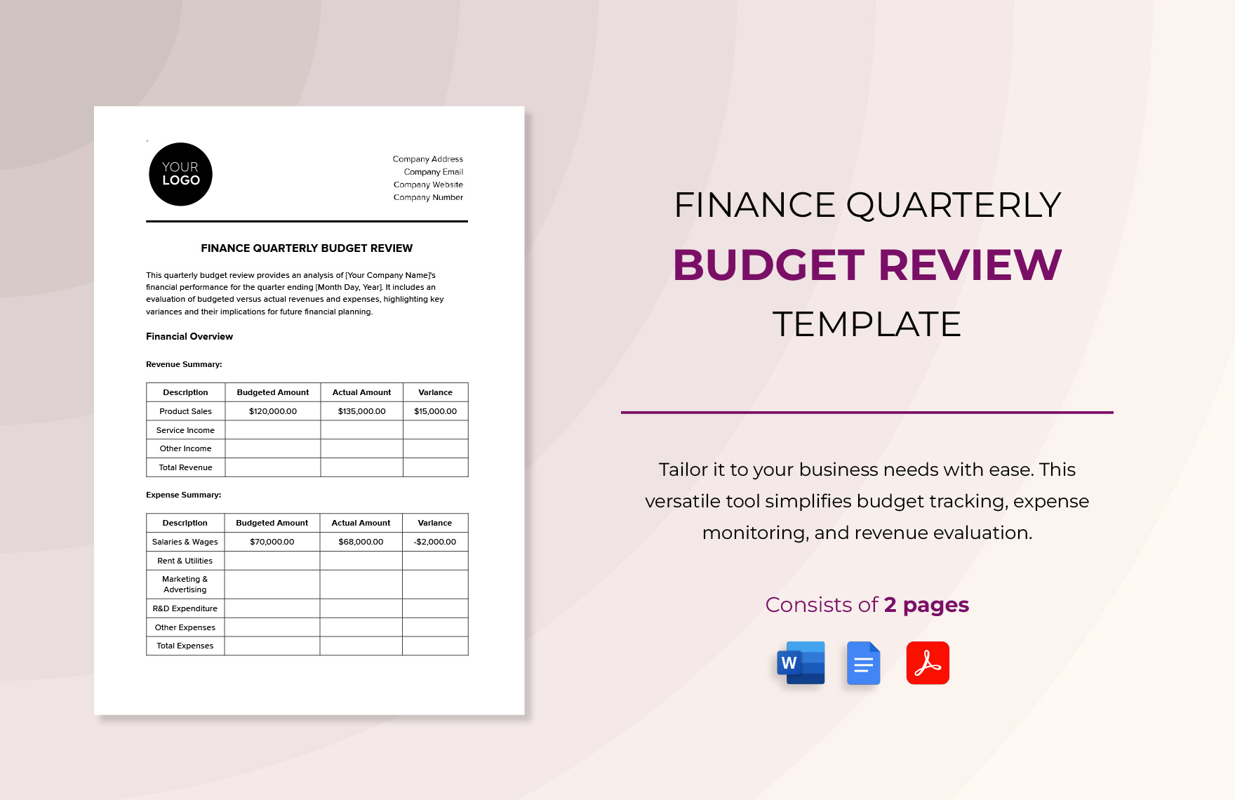 Finance Quarterly Budget Review Template