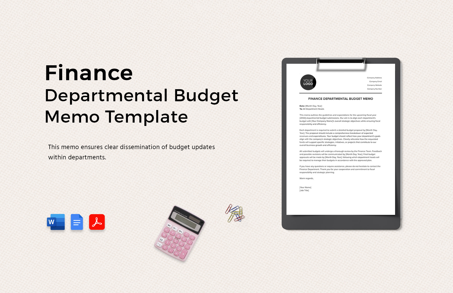 Finance Departmental Budget Memo Template