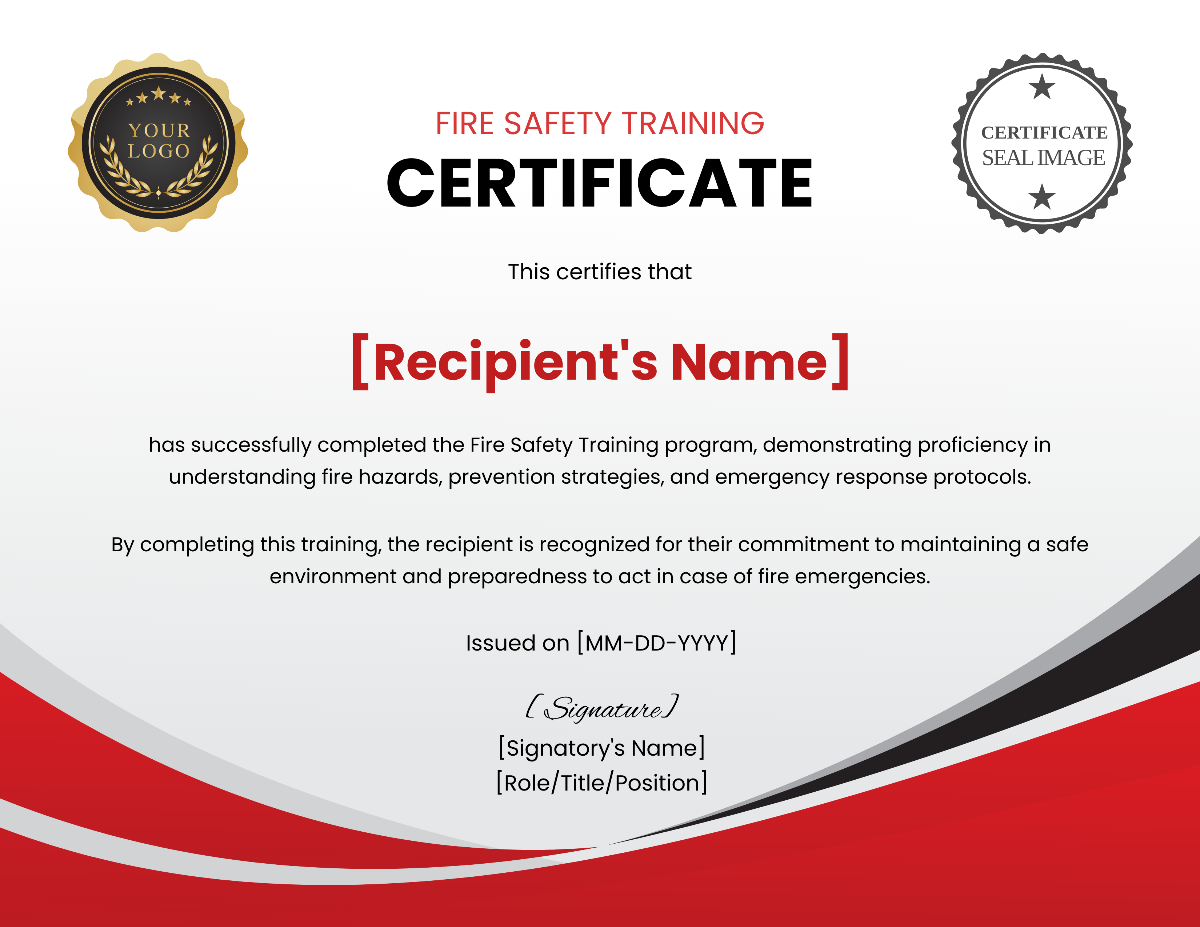 Fire Safety Training Certificate Template - Edit Online & Download