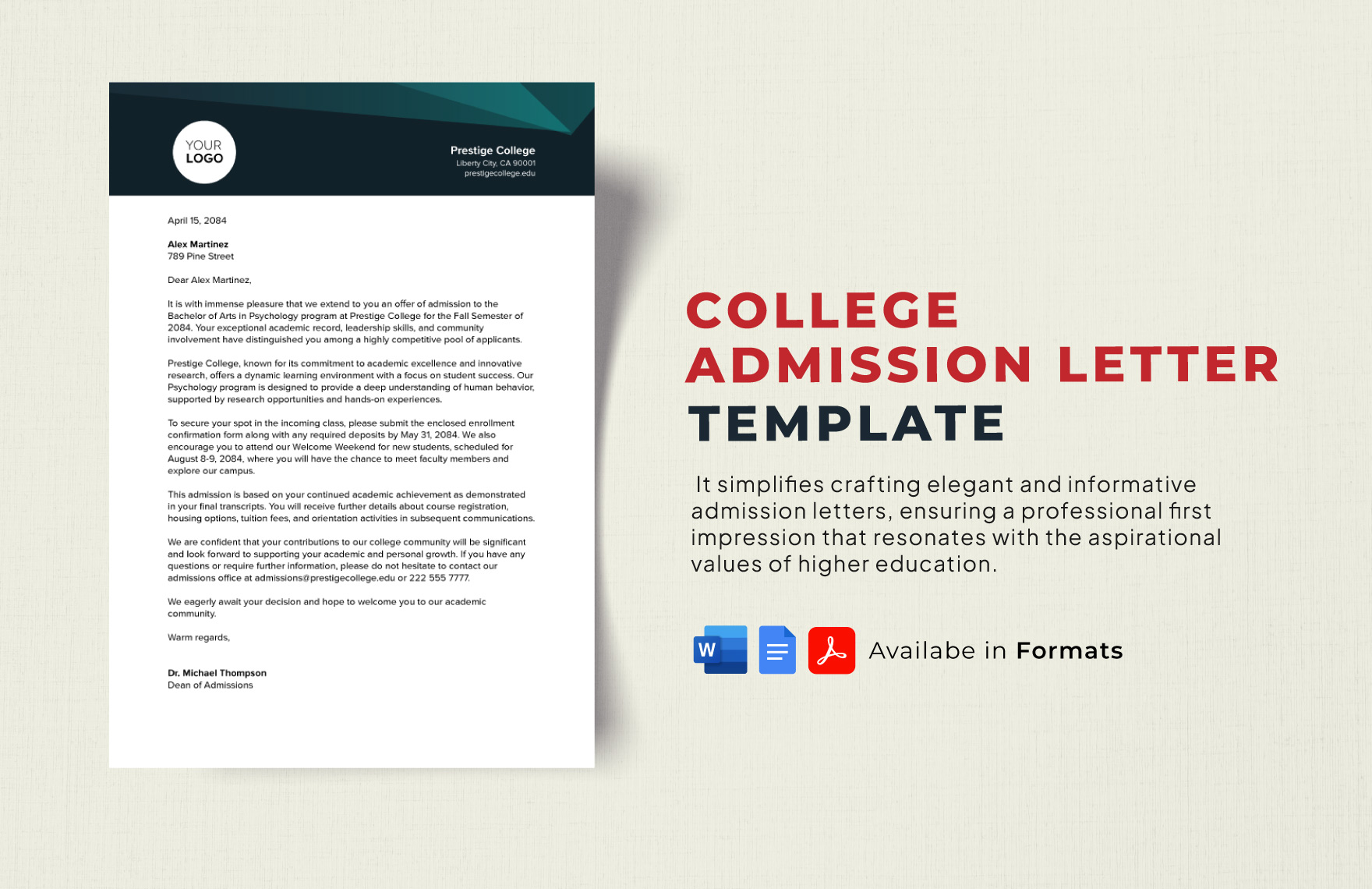 College Admission Letter Template