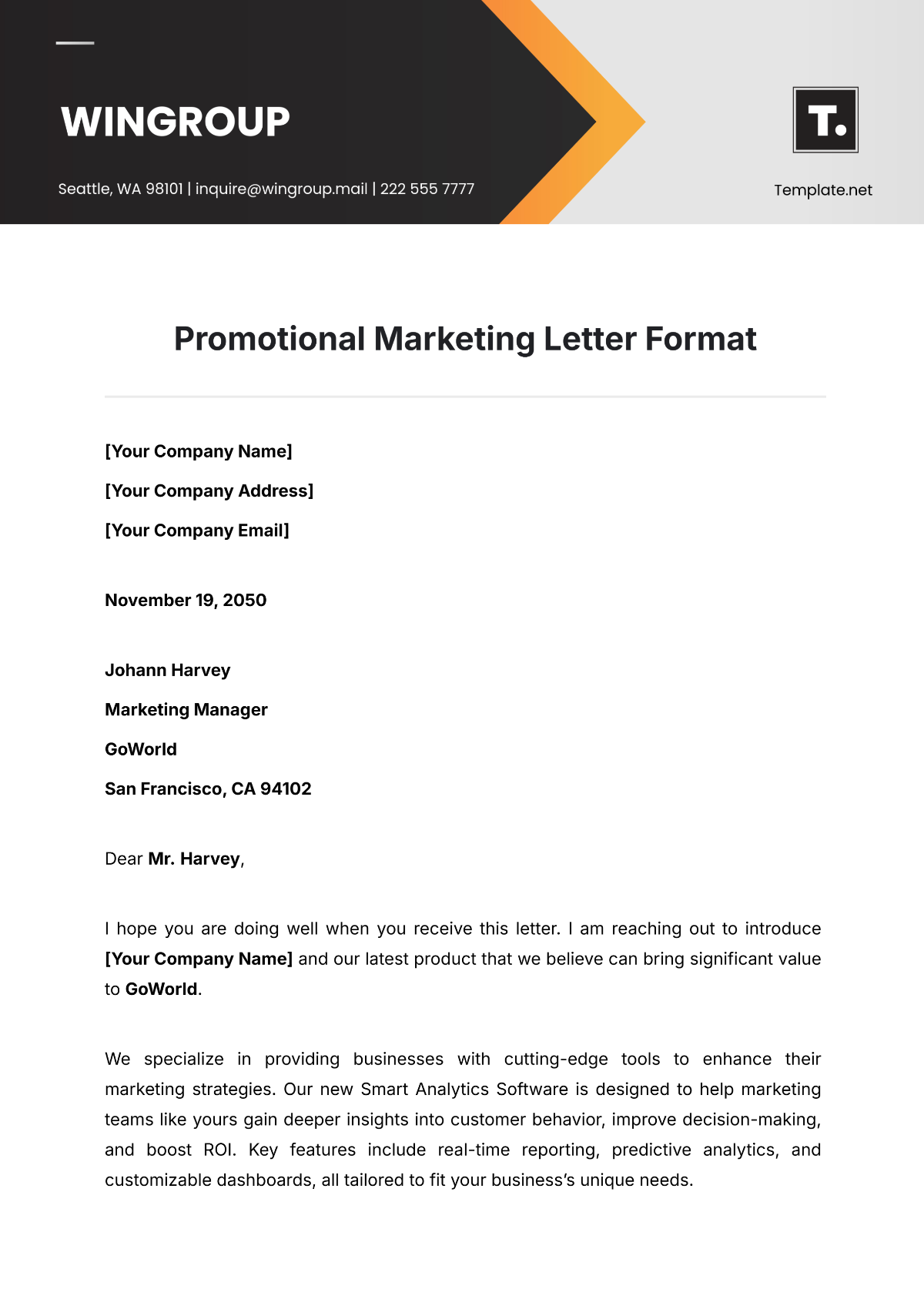 Free Promotional Marketing Letter Format Template