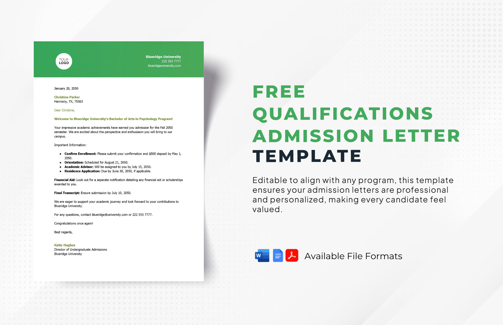 Qualifications Admission Letter Template