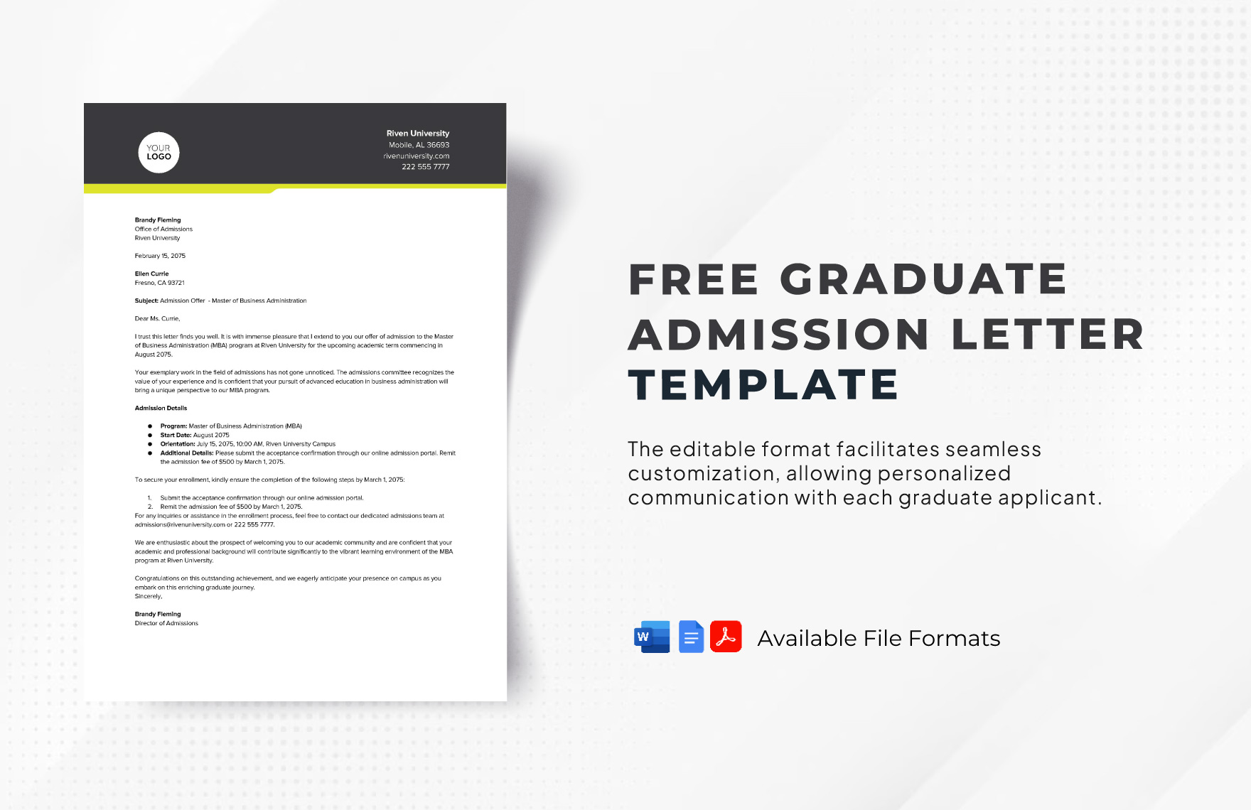 Graduate Admission Letter Template