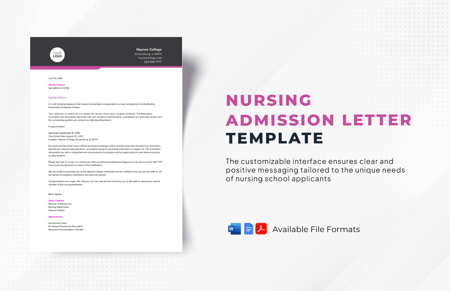 Nursing Admission Letter Template