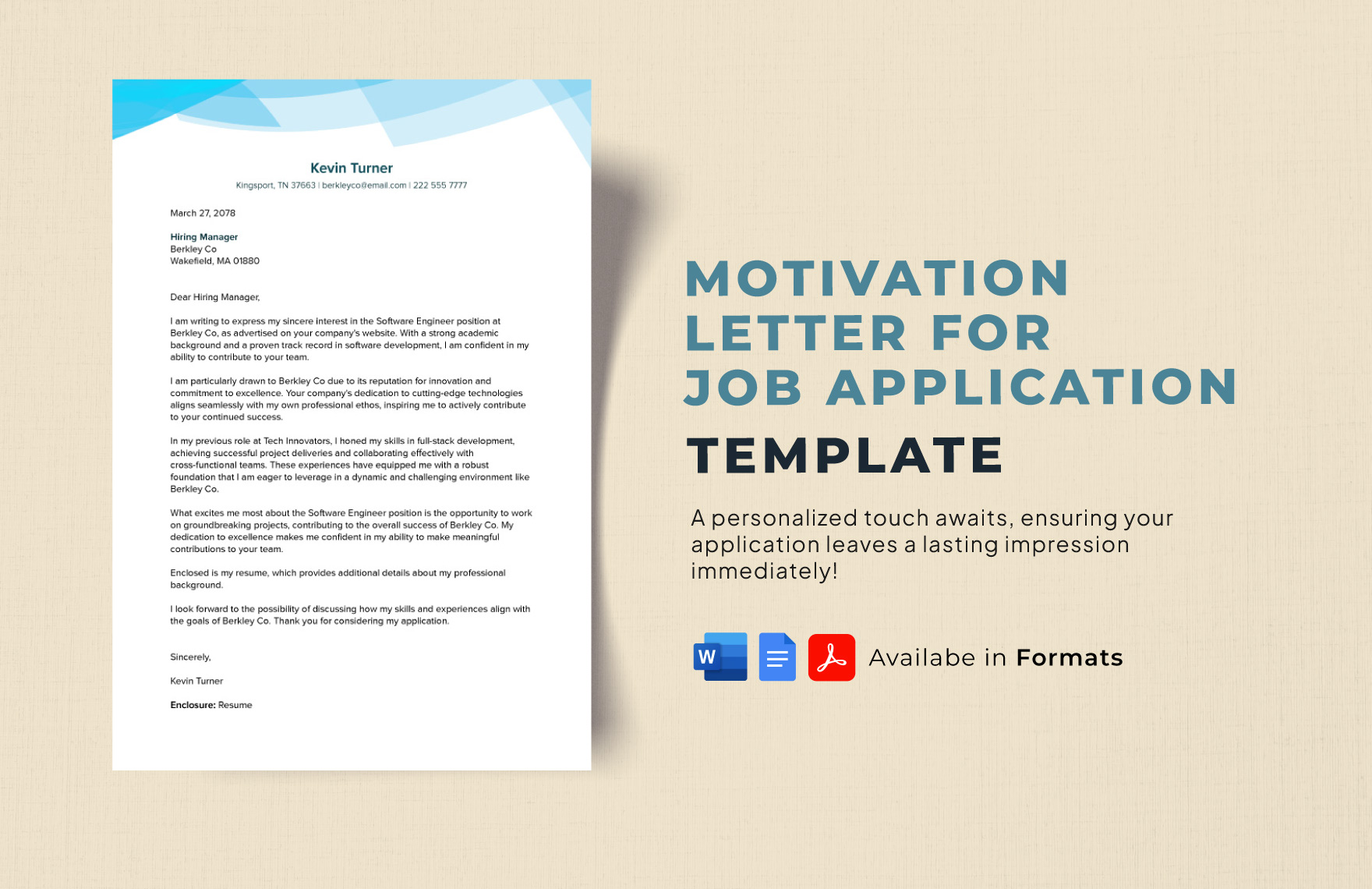 Motivation Letter for Job Application Template