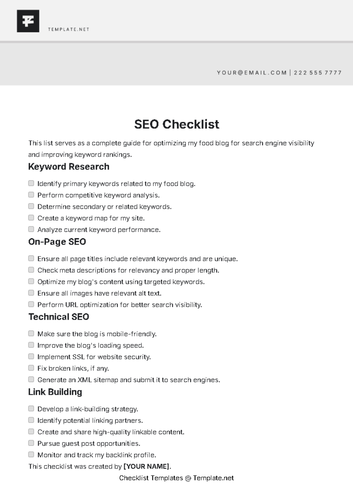 Free SEO Checklist Template