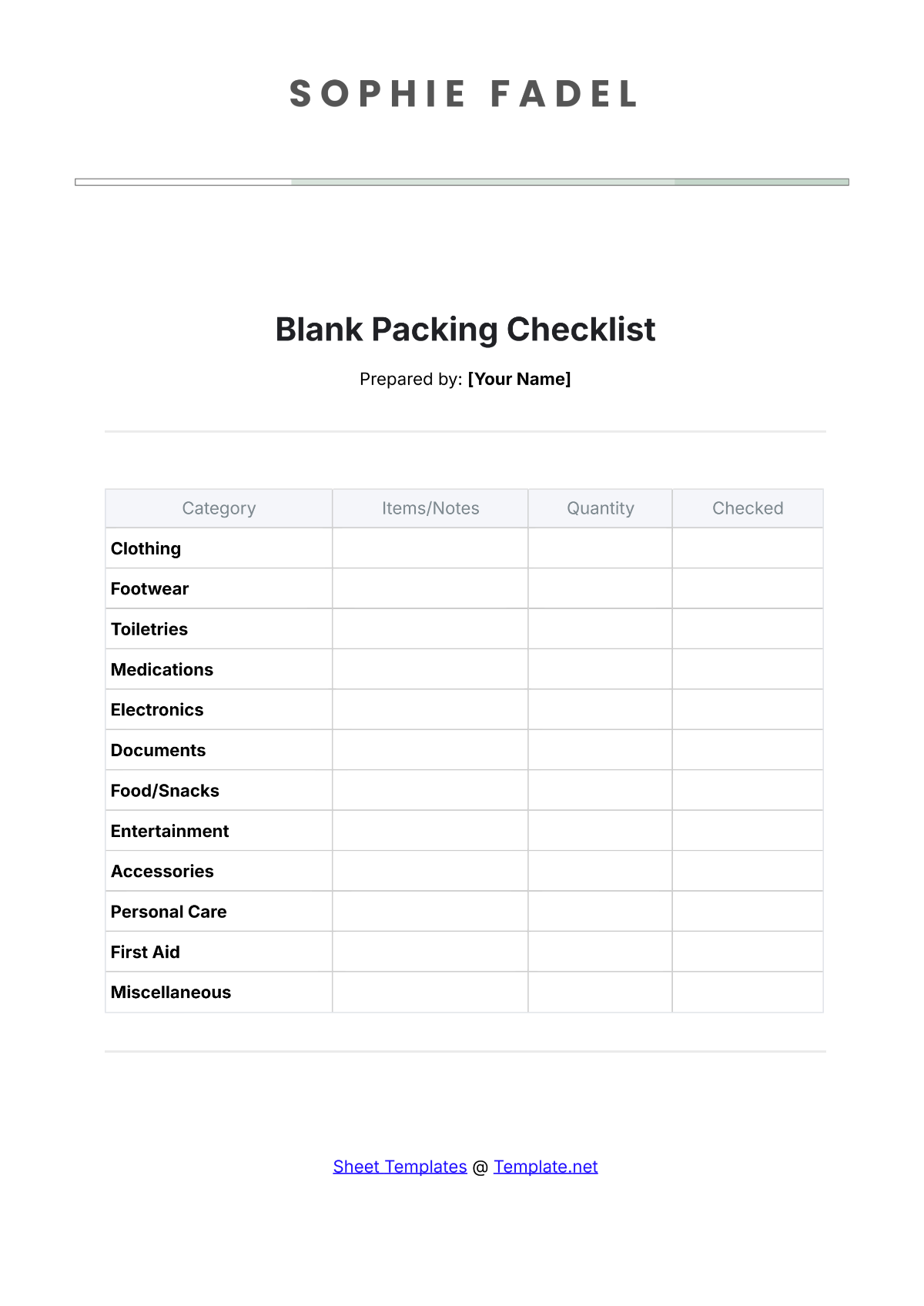 Free Blank Packing Checklist Template