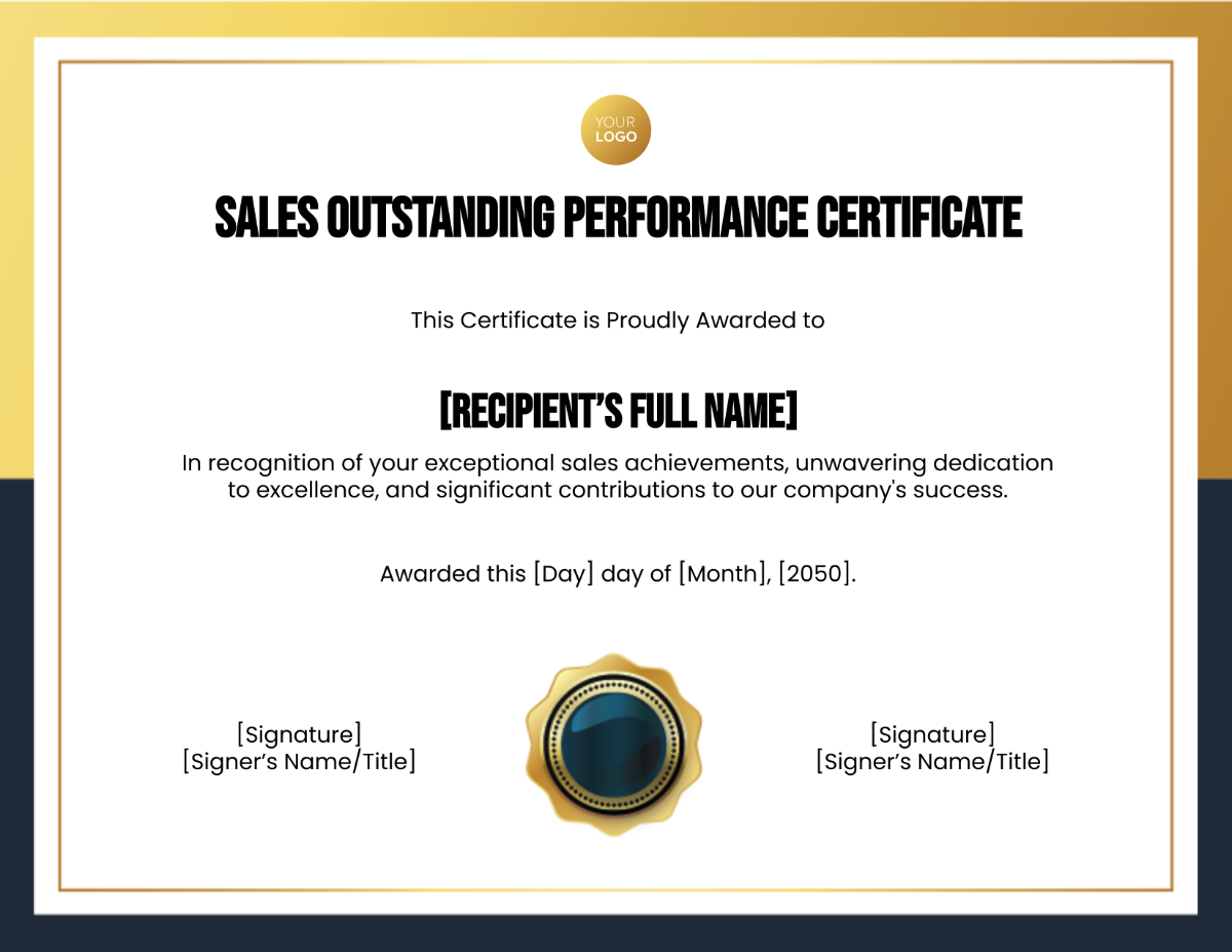 Sales Outstanding Performance Certificate Template - Edit Online & Download