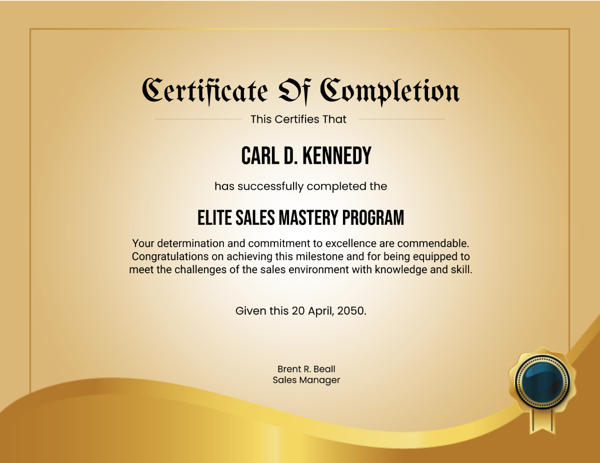 Certificate of Completion for Sales Training Template - Edit Online & Download