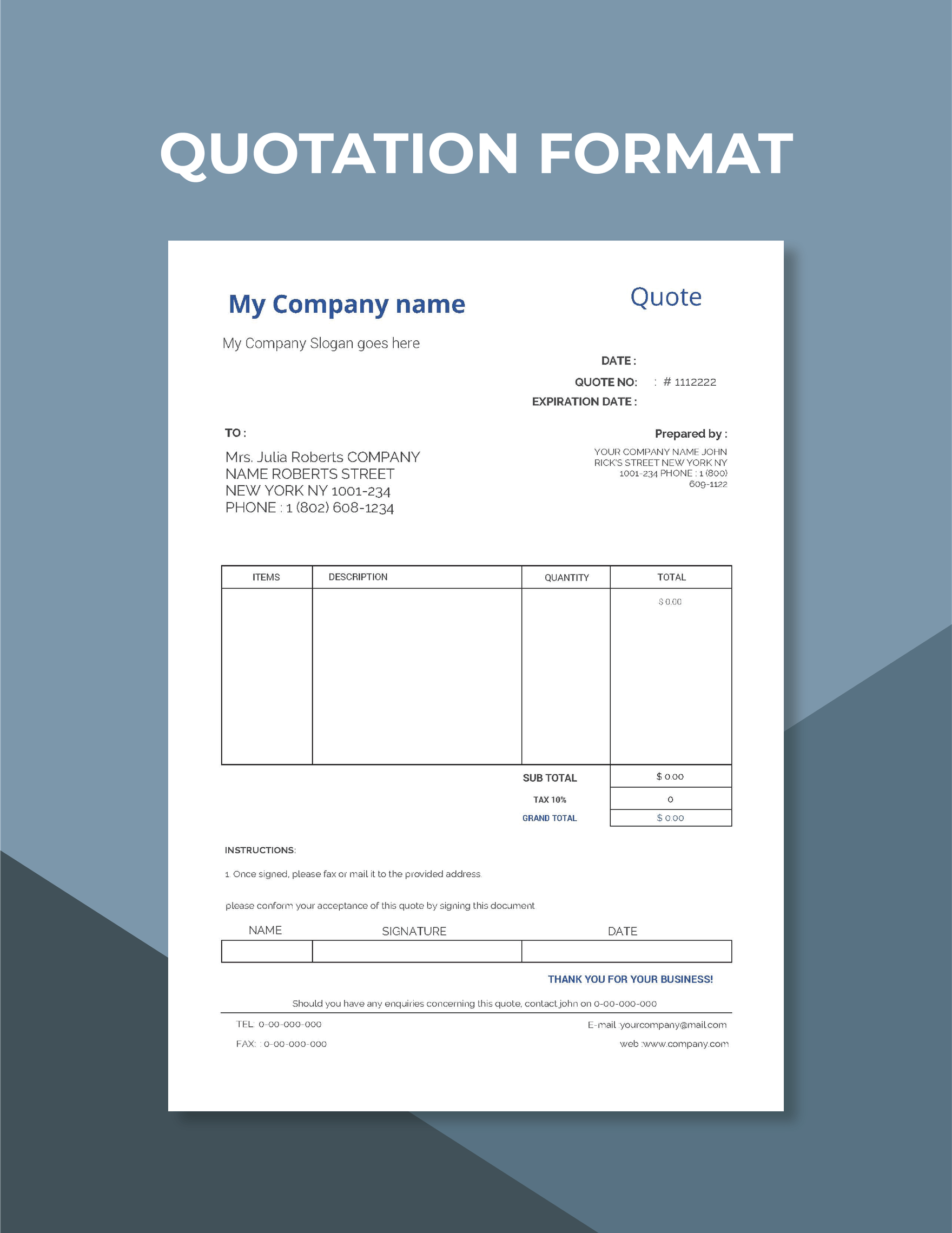 Quotation Format Template in Google Sheets, Pages, PDF, Apple Numbers, Excel, Word, Google Docs - Download | Template.net