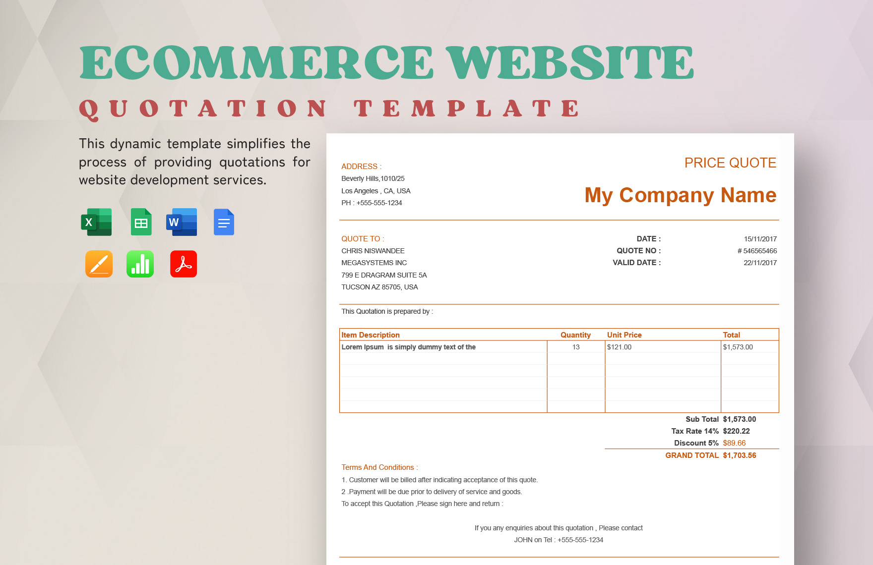 Ecommerce Website Quotation Template in Google Sheets, Word, PDF, Pages, Apple Numbers, Excel, Google Docs - Download | Template.net