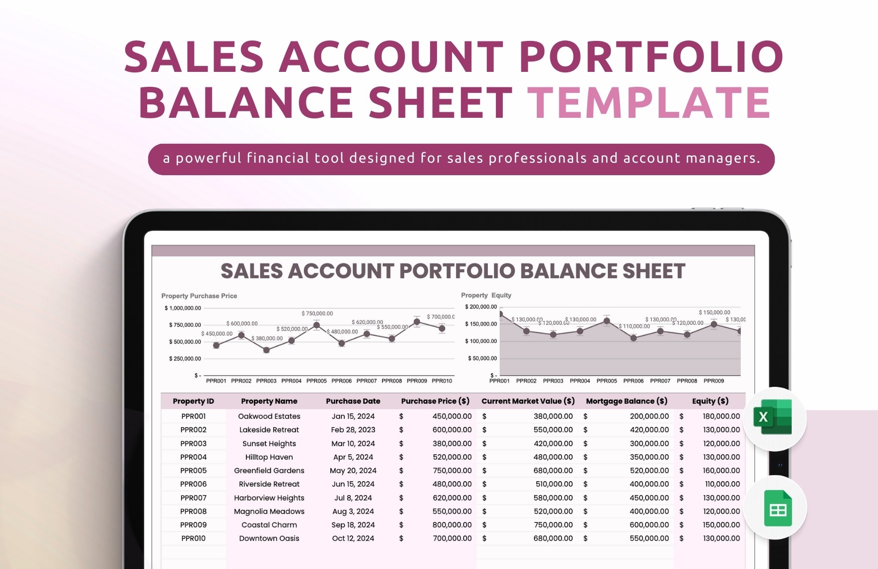 Sales Account Portfolio Balance Sheet Template