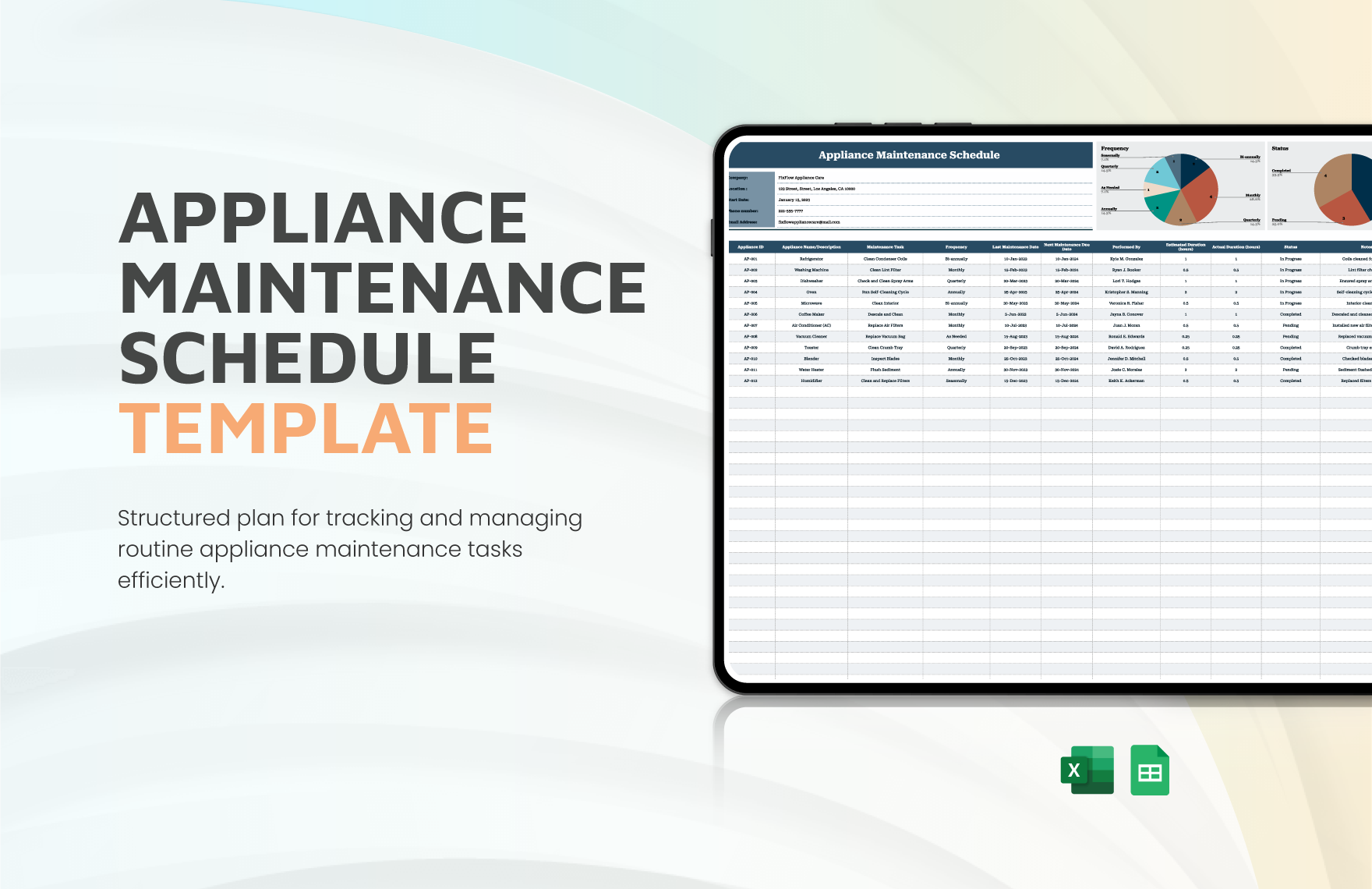 Appliance Maintenance Schedule Template