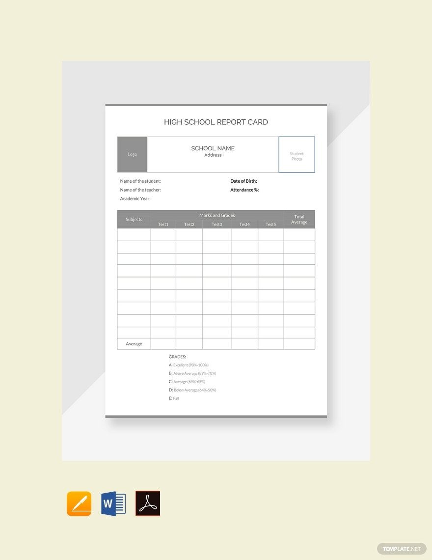 High School Report Card Template in Google Docs, Word, Pages, PDF - Download | Template.net