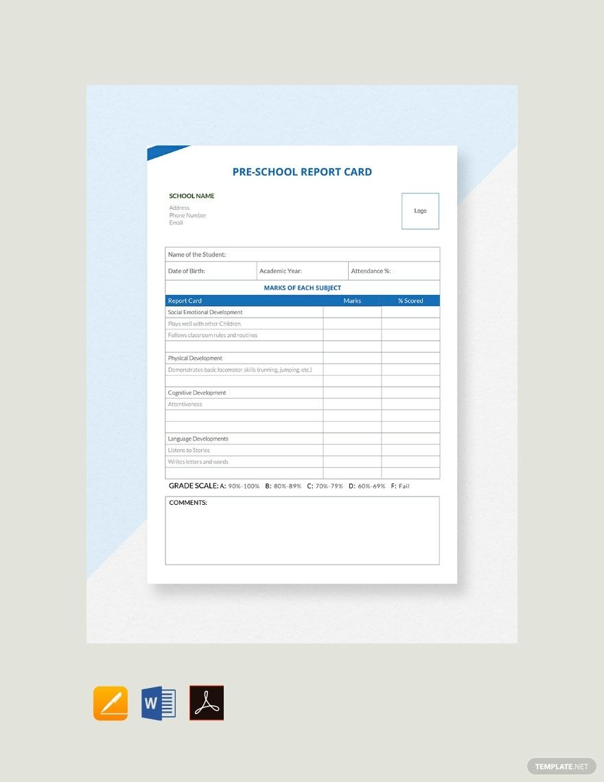 Preschool Report Card Template in Word, Google Docs, Pages, PDF - Download | Template.net