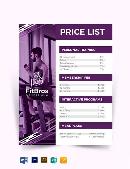 Gym Price List Template in Word, Google Docs - Download | Template.net