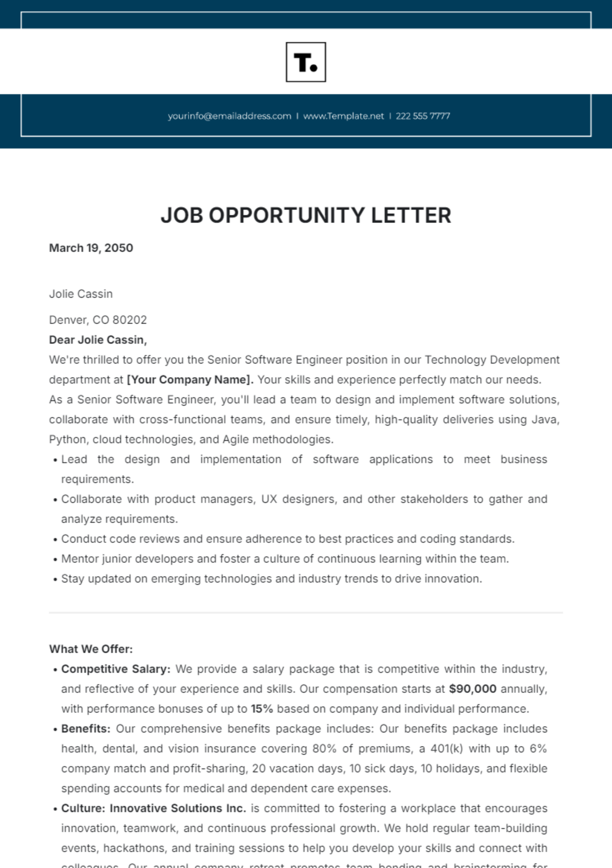 Free Job Opportunity Letter Template